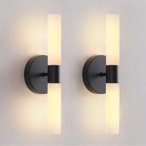 Kuzzull Wall Sconces, Modern Bathroom Sconces (Set of 2) Matte Black